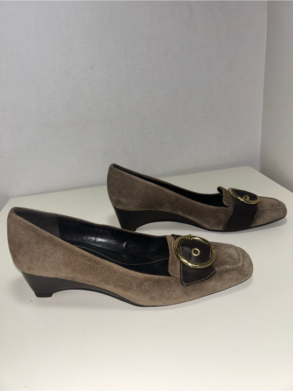 Coach Margaret Brown Suede Leather Slip On Wedge Heel Pump Loafer